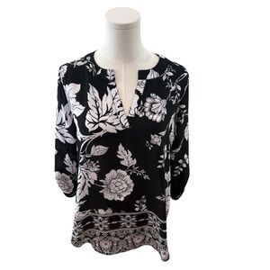 CATO Women's Small Soft Sheer Black Tunic 3/4 Sleeve Career Casual Blouse Top